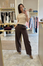 Load image into Gallery viewer, BROWN BELTED BARREL FIT TROUSER