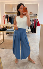 Load image into Gallery viewer, DRAPED WIDE LEG TROUSERS WITH SHIRRED ELASTICATED WAISTBAND- blue