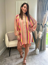 Load image into Gallery viewer, BOLD PEACH SEQUIN SHIRT DRESS