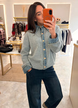 Load image into Gallery viewer, DENIM TRIM KNIT CARDIGAN - grey