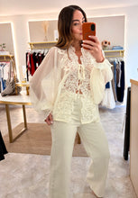 Load image into Gallery viewer, CREAM CHIFFON LACE TRIM BLOUSE