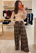 Load image into Gallery viewer, BROWN CHECK BELTED WIDE LEG TROUSERS