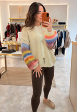 Load image into Gallery viewer, RAINBOW STRIPE OPEN KNIT CARDI - cream