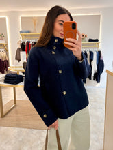 Load image into Gallery viewer, NAVY ASYMMETRIC FUNNEL- NECK WOOL BLEND JACKET
