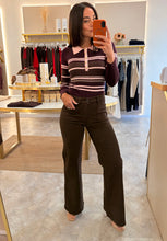 Load image into Gallery viewer, BURGUNDY STRIPE RIB KNIT BODY TOP