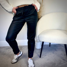 Load image into Gallery viewer, BLACK WET LOOK JOGGERS