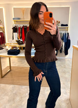 Load image into Gallery viewer, SCALLOP BUTTONED FRILL HEM CARDIGAN - brown