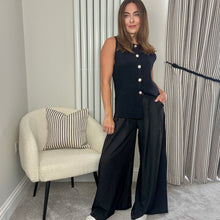 Load image into Gallery viewer, BELTED WIDE LEG TROUSERS - BLACK