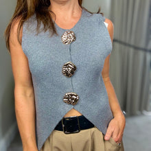 Load image into Gallery viewer, GOLD BROOCH KNITTED WAISTCOAT - GREY