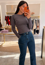 Load image into Gallery viewer, FLEECE LINED LONG SLEEVE BASIC TOP - charcoal