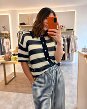 Load image into Gallery viewer, NAVY STRIPE CROCHET KNIT SHIRT