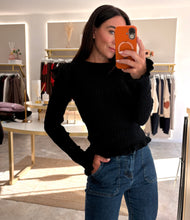 Load image into Gallery viewer, ULTRA SOFT SMOCKED FRILL KNIT TOP- black