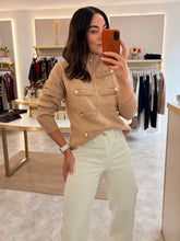 Load image into Gallery viewer, CAMEL BUTTON DETAIL ZIP UP CARDIGAN