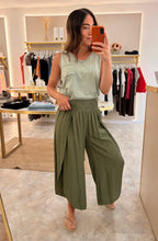 Load image into Gallery viewer, DRAPED WIDE LEG TROUSERS WITH SHIRRED ELASTICATED WAISTBAND - khaki