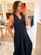Load image into Gallery viewer, NAVY BUTTON THROUGH POCKET JUMPSUIT