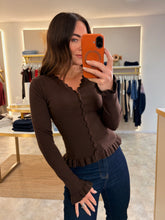 Load image into Gallery viewer, SCALLOP BUTTONED FRILL HEM CARDIGAN - brown