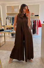Load image into Gallery viewer, CHOCOLATE WIDE LEG PLEATED JUMPSUIT