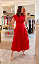 Load image into Gallery viewer, SHOULDER PAD CAP SLEEVE MIDI DRESS- red