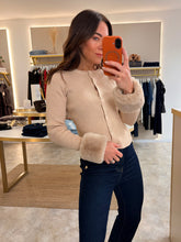 Load image into Gallery viewer, FUR CUFF RIBBED KNIT CARDI - camel