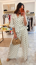 Load image into Gallery viewer, CREAM/BROWN POLKA DOT FLOATY WIDE LEG TROUSERS