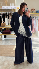 Load image into Gallery viewer, NAVY HIGH NECK PINSTRIPE BLAZER
