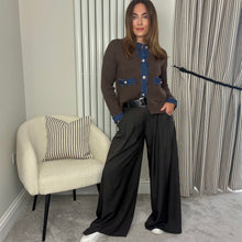 Load image into Gallery viewer, BROWN DENIM TRIM CARDIGAN