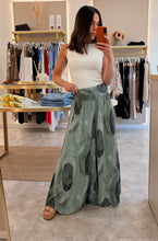 Load image into Gallery viewer, ELASTICATED WAIST ABSTRACT WIDE LEG TROUSERS-khaki