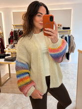 Load image into Gallery viewer, RAINBOW STRIPE OPEN KNIT CARDI - cream