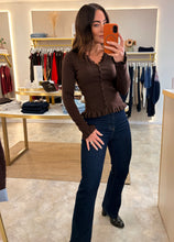 Load image into Gallery viewer, SCALLOP BUTTONED FRILL HEM CARDIGAN - brown