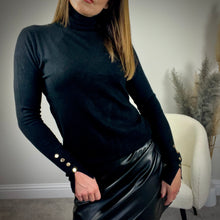 Load image into Gallery viewer, BLACK ROLL NECK WITH BUTTON DETAIL