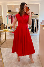Load image into Gallery viewer, SHOULDER PAD CAP SLEEVE MIDI DRESS- red