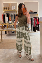 Load image into Gallery viewer, GREEN PATTERN WIDE LEG ELASTICATED WAIST TROUSERS