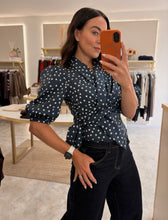 Load image into Gallery viewer, POLKA DOT TIE SHIRT/BLOUSE - navy