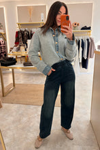 Load image into Gallery viewer, DENIM TRIM KNIT CARDIGAN - grey