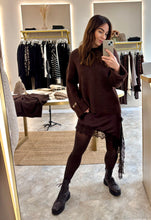 Load image into Gallery viewer, CHOCOLATE ASYMMETRIC LACE SLIP DRESS