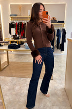 Load image into Gallery viewer, DETACHABLE FUR CUFF RIBBED KNIT CARDI brown