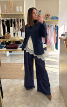 Load image into Gallery viewer, NAVY HIGH NECK PINSTRIPE BLAZER