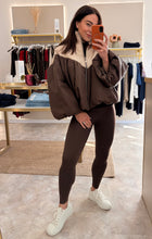 Load image into Gallery viewer, TWO TONE CHOCOLATE/CREAM PUFFER BOMBER JACKET