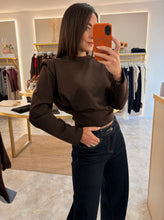 Load image into Gallery viewer, PADDED SHOULDER CINCHED TOP - brown