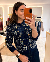 Load image into Gallery viewer, PAISLEY BUTTON CARDIGAN - navy