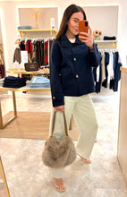 Load image into Gallery viewer, NAVY ASYMMETRIC FUNNEL- NECK WOOL BLEND JACKET