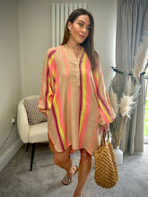 Load image into Gallery viewer, BOLD PEACH SEQUIN SHIRT DRESS