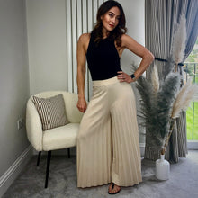 Load image into Gallery viewer, CREAM PLISSÉ PALAZZO TROUSERS
