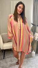Load image into Gallery viewer, BOLD PEACH SEQUIN SHIRT DRESS