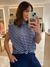 Load image into Gallery viewer, BLUE/BROWN STRIPE (optional) KNOT TOP