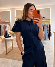 Load image into Gallery viewer, FLUTTER SLEEVE FLAT KNIT CARDIGAN - navy