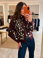 Load image into Gallery viewer, BURGUNDY DEER PRINT ZIP UP JUMPER
