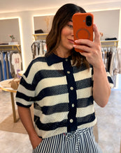 Load image into Gallery viewer, NAVY STRIPE CROCHET KNIT SHIRT