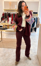 Load image into Gallery viewer, RAINBOW STRIPE OPEN KNIT CARDI - burgundy