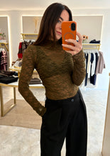 Load image into Gallery viewer, SHEER LACE MOCK NECK TOP - olive